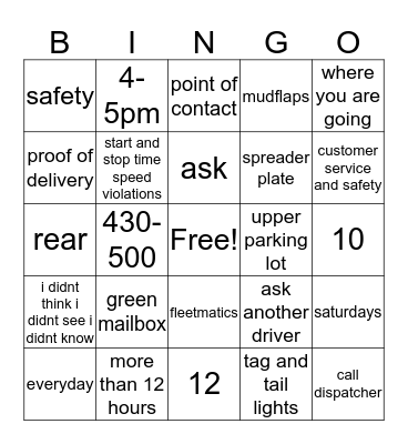 safety Bingo Card