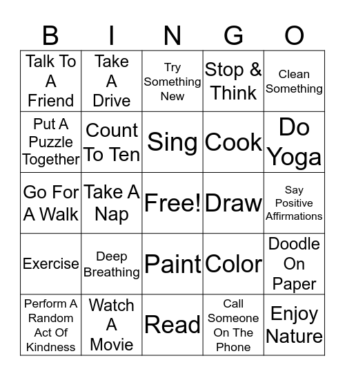 COPING SKILLS Bingo Card