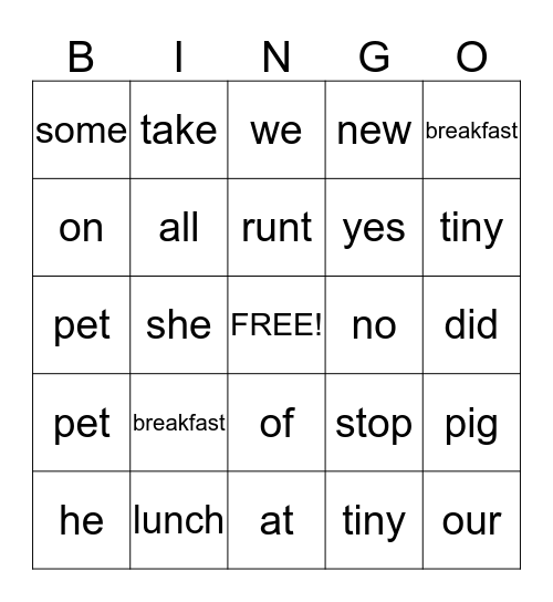 Charlotte's Web Vocabluary Bingo Card