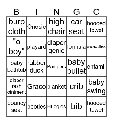 Steven & Safa's Baby Shower Bingo Card
