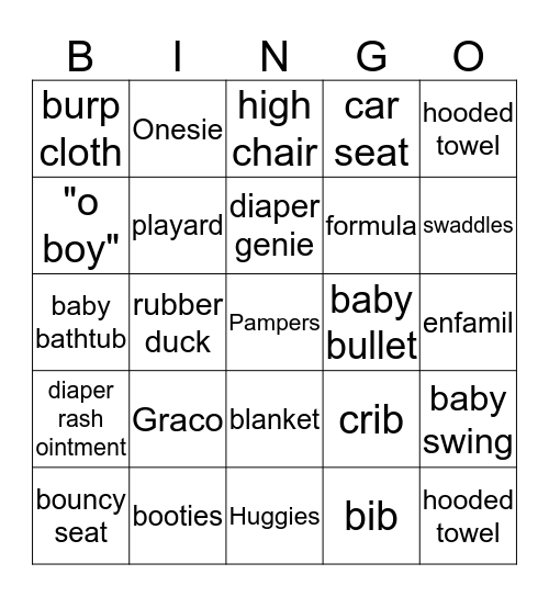 Steven & Safa's Baby Shower Bingo Card