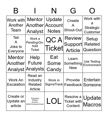 SUPPORT BINGO  Bingo Card