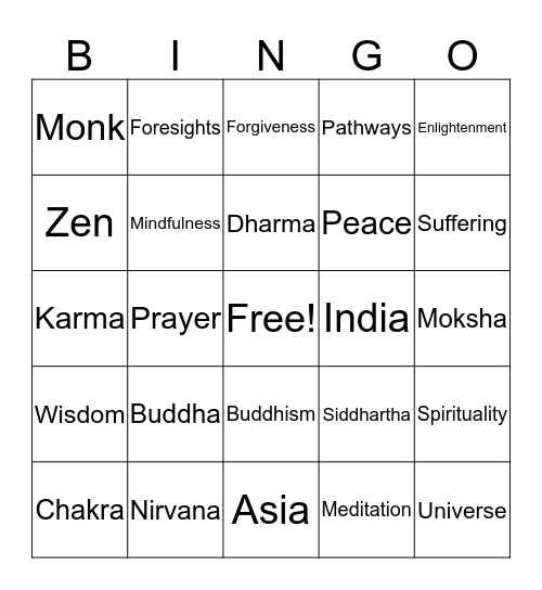 Buddhism Bingo Card