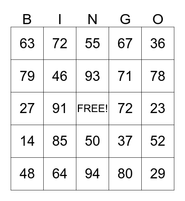 Place Value Bingo Card