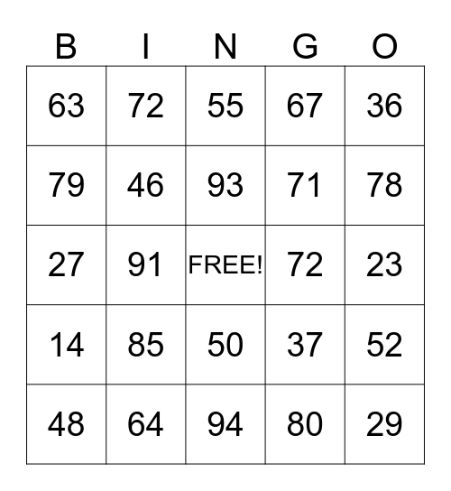 Place Value Bingo Card