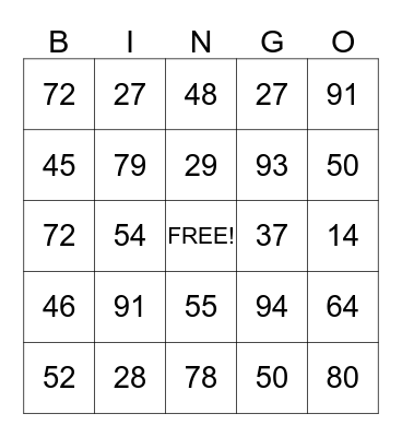 Place Value Bingo Card