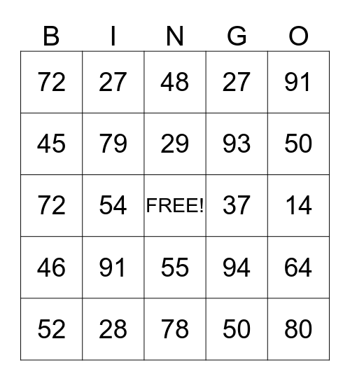 Place Value Bingo Card