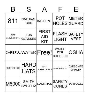SWG Safety Bingo Card