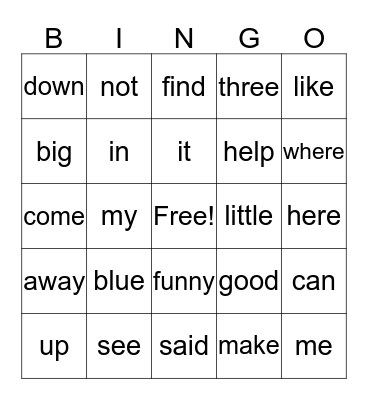 Sight Words 1 Bingo Card
