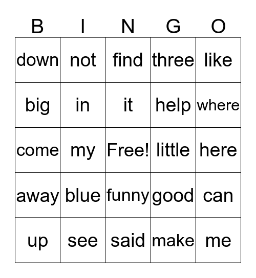 Sight Words 1 Bingo Card