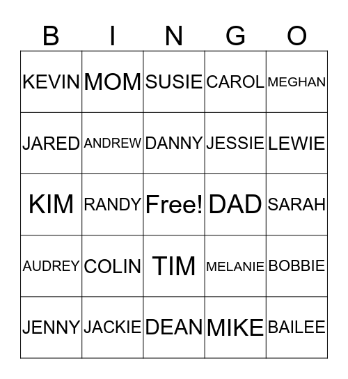 FAMILY BINGO 2017 Bingo Card