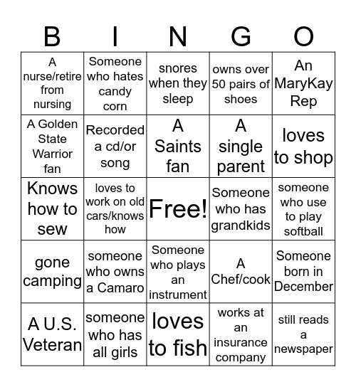 Ice Breaker Bingo Card