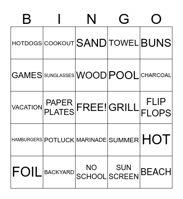 BARBEQUE AND SUMMER  Bingo Card