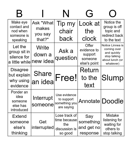 Discussion Bingo Card