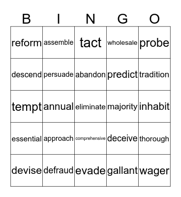 Vocabulary Review 1 Bingo Card