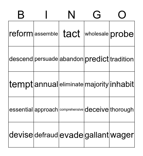 Vocabulary Review 1 Bingo Card