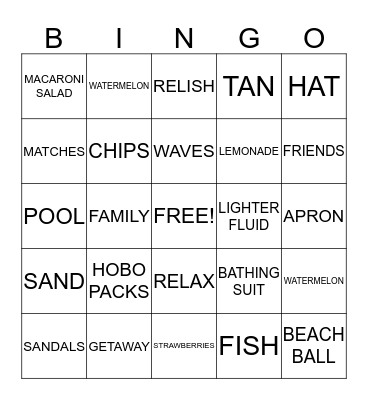 BARBEQUE AND SUMMER FUN Bingo Card
