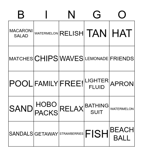BARBEQUE AND SUMMER FUN Bingo Card