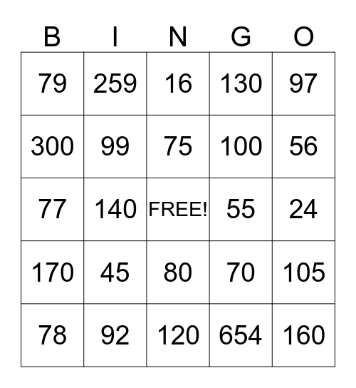 Mental Math Addition Vol. 1 Bingo Card