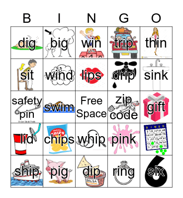 Short "i" Bingo Card