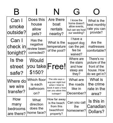 Funny Questions Bingo Card