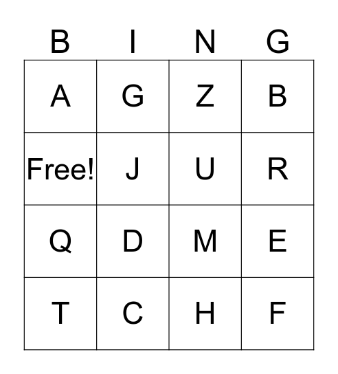 ALPHABET BINGO Card