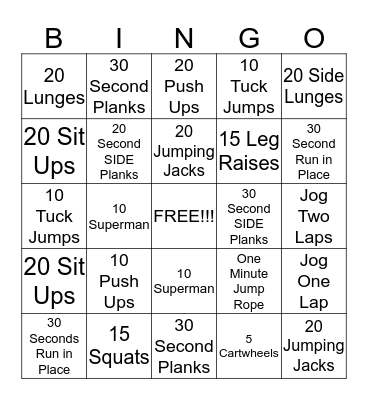 Meadows Fitness Bingo Card