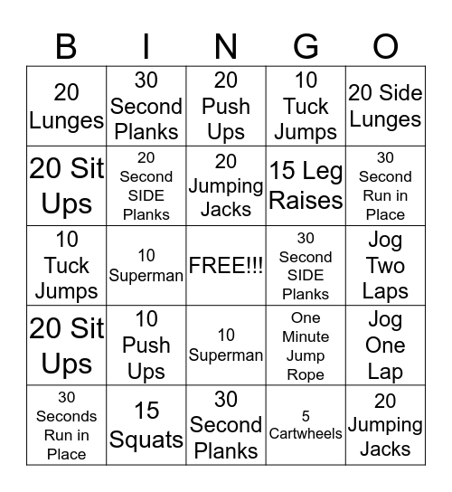 Meadows Fitness Bingo Card