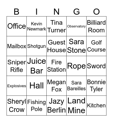 Clue Bingo Game  Bingo Card