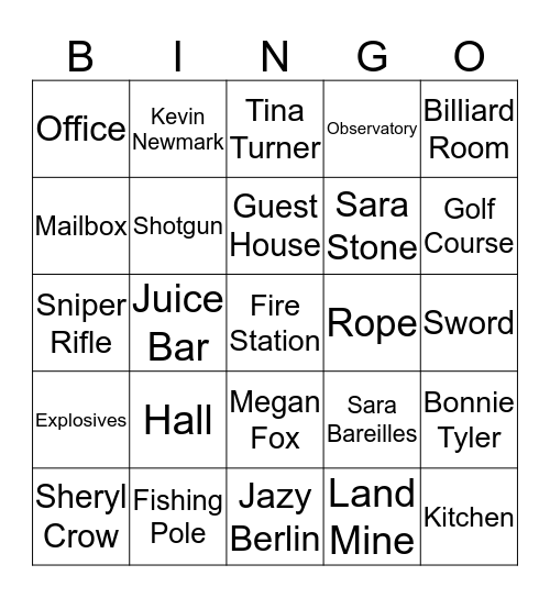 Clue Bingo Game  Bingo Card