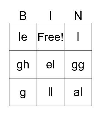 PHONICS BINGO Card