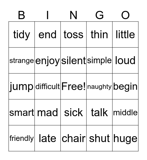Synonym  Bingo Card