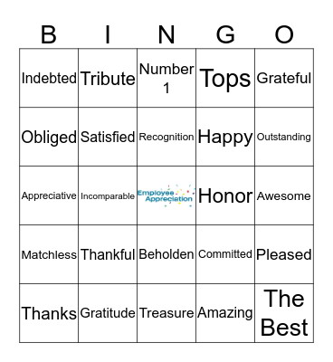 Employee Appreciation Bingo Card