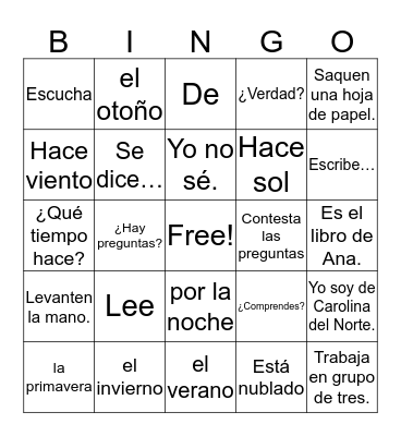 Vocabulario 4 y 5 Bingo Card