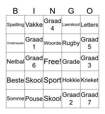 Laerskool Fochville Bingo Card