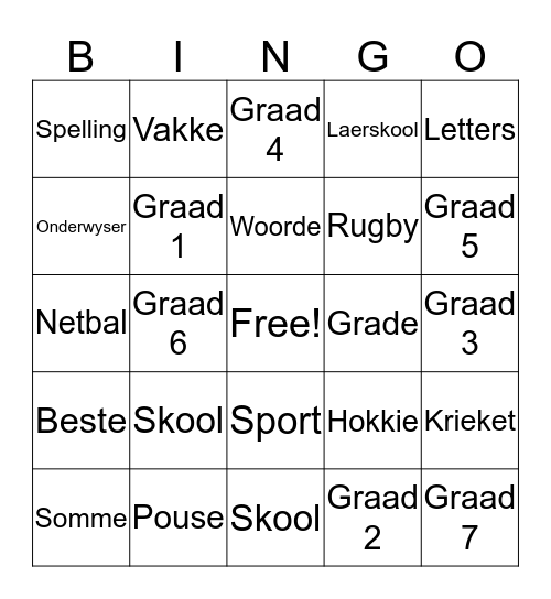 Laerskool Fochville Bingo Card