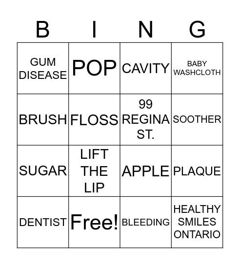 DENTAL HEALTH Bingo Card