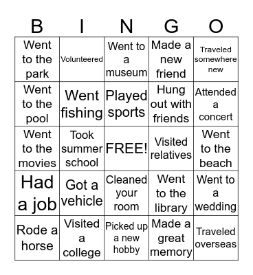 Back to School Bingo Card