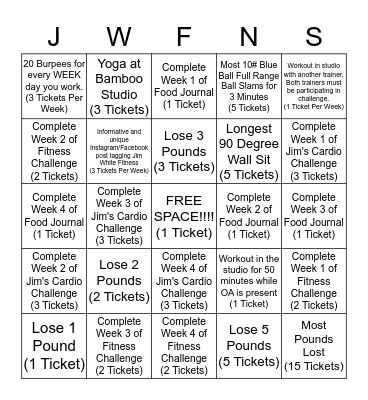 JWFNS Trainer Challenge 2017 Bingo Card