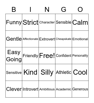 Personalities  Bingo Card
