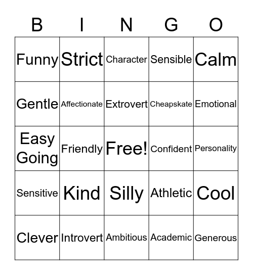 Personalities  Bingo Card