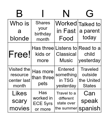 Find Someone who Bingo Card