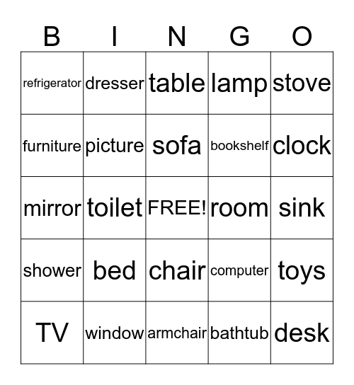 Things in the Home Bingo Card