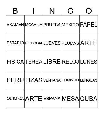 NOUNS Y ARTICULOS Bingo Card