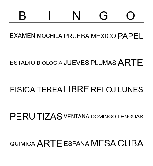 NOUNS Y ARTICULOS Bingo Card