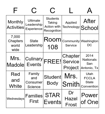 FCCLA Step 1 Bingo Card