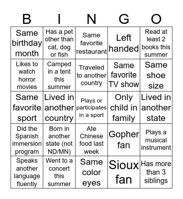 Untitled Bingo Card