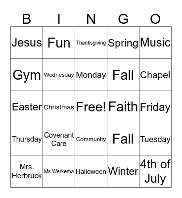 Covenant Care  Bingo Card