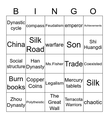 Chinese Dynasties Bingo Card