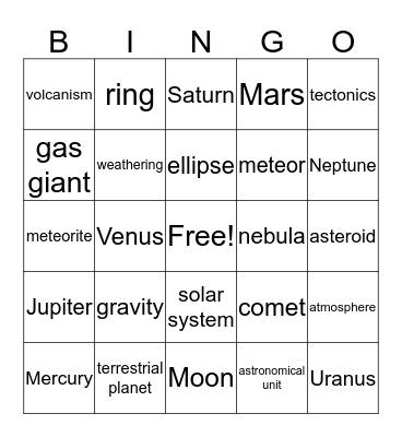 Solar System Chapter 3 Bingo Card
